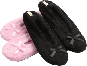 Roxoni Women's Terry Classic Cotton & Velour Ballerina Slippers (Pack of 2)