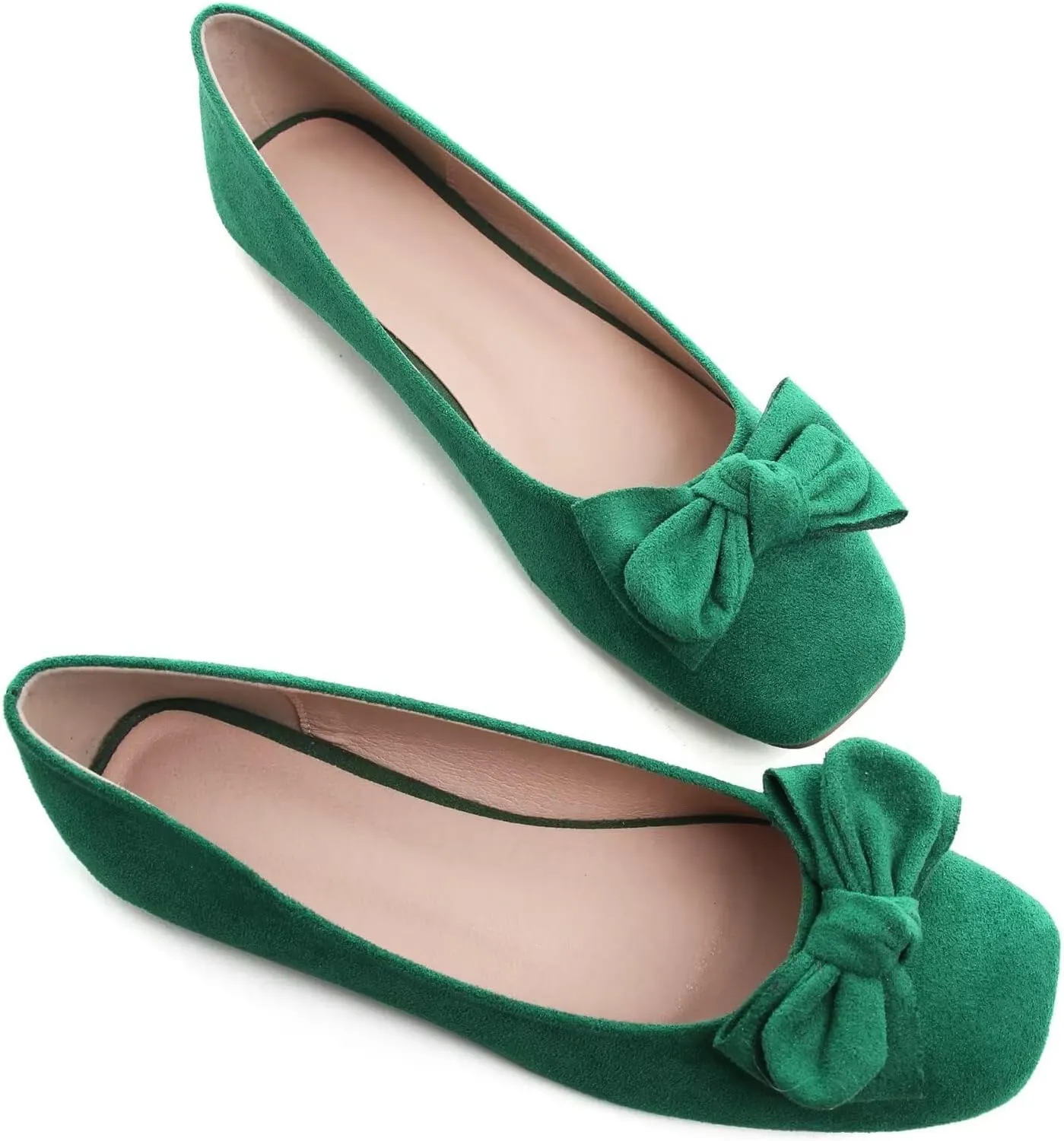 SAILING LU Cute Bow Black Ballet Flats Suede Dress Shoes for Women Comfortable Dressy Square Toe Walking Flats Shoes Slip Ons Business Casual