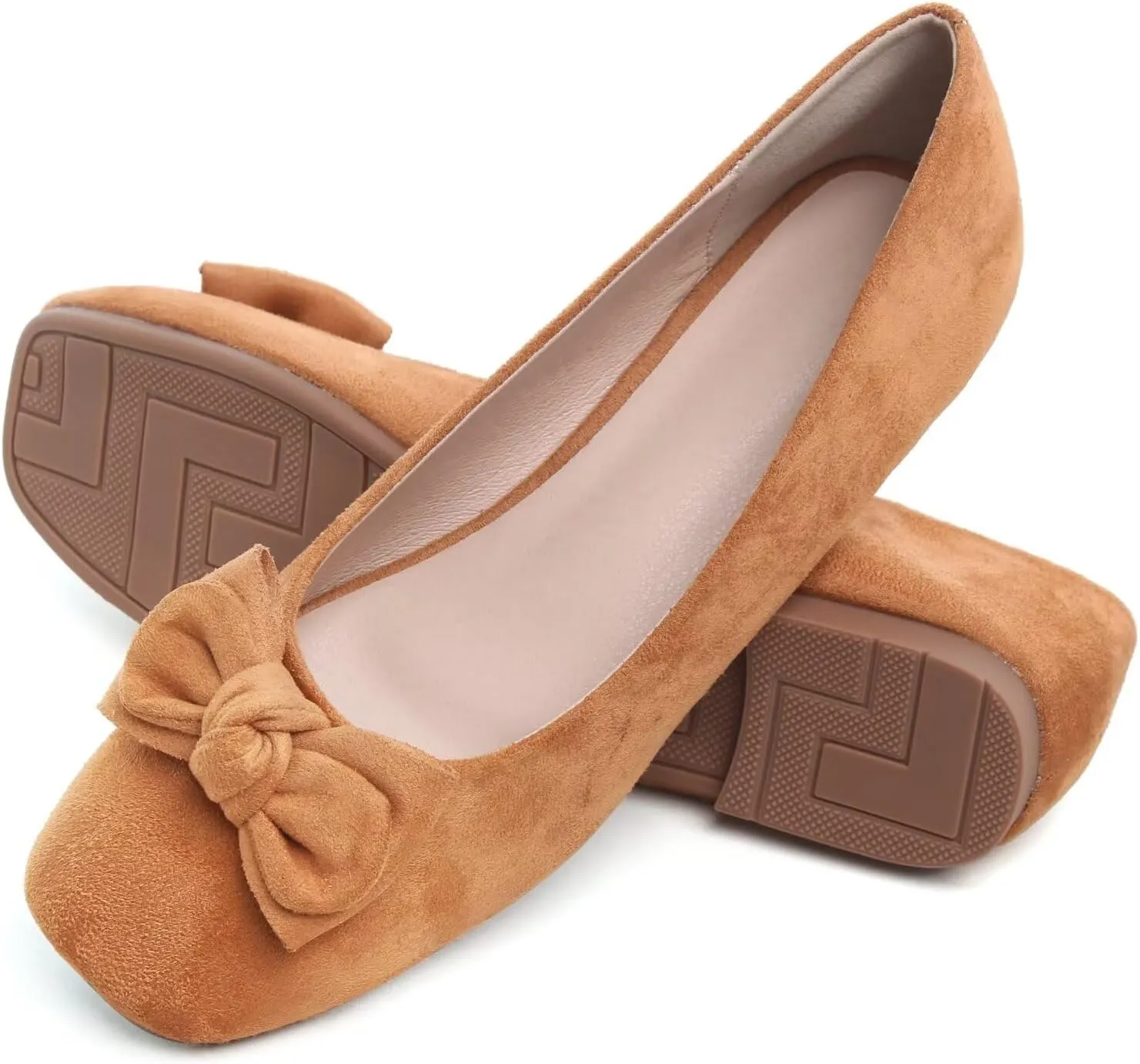 SAILING LU Cute Bow Black Ballet Flats Suede Dress Shoes for Women Comfortable Dressy Square Toe Walking Flats Shoes Slip Ons Business Casual