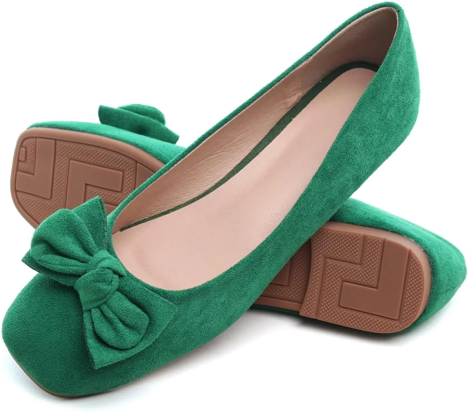 SAILING LU Cute Bow Black Ballet Flats Suede Dress Shoes for Women Comfortable Dressy Square Toe Walking Flats Shoes Slip Ons Business Casual