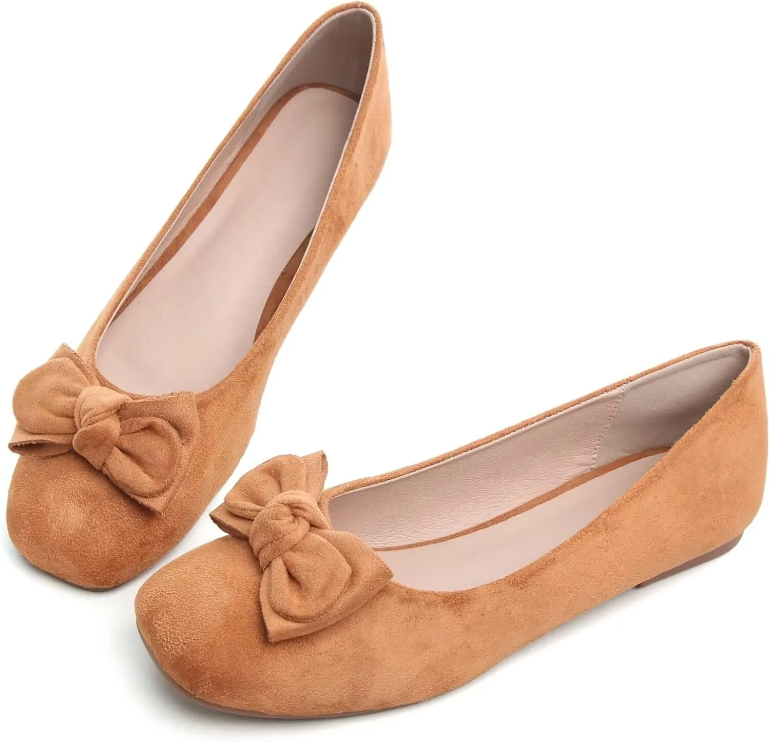 SAILING LU Cute Bow Black Ballet Flats Suede Dress Shoes for Women Comfortable Dressy Square Toe Walking Flats Shoes Slip Ons Business Casual