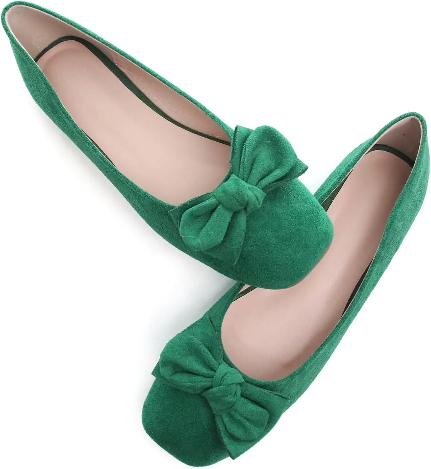 SAILING LU Cute Bow Black Ballet Flats Suede Dress Shoes for Women Comfortable Dressy Square Toe Walking Flats Shoes Slip Ons Business Casual