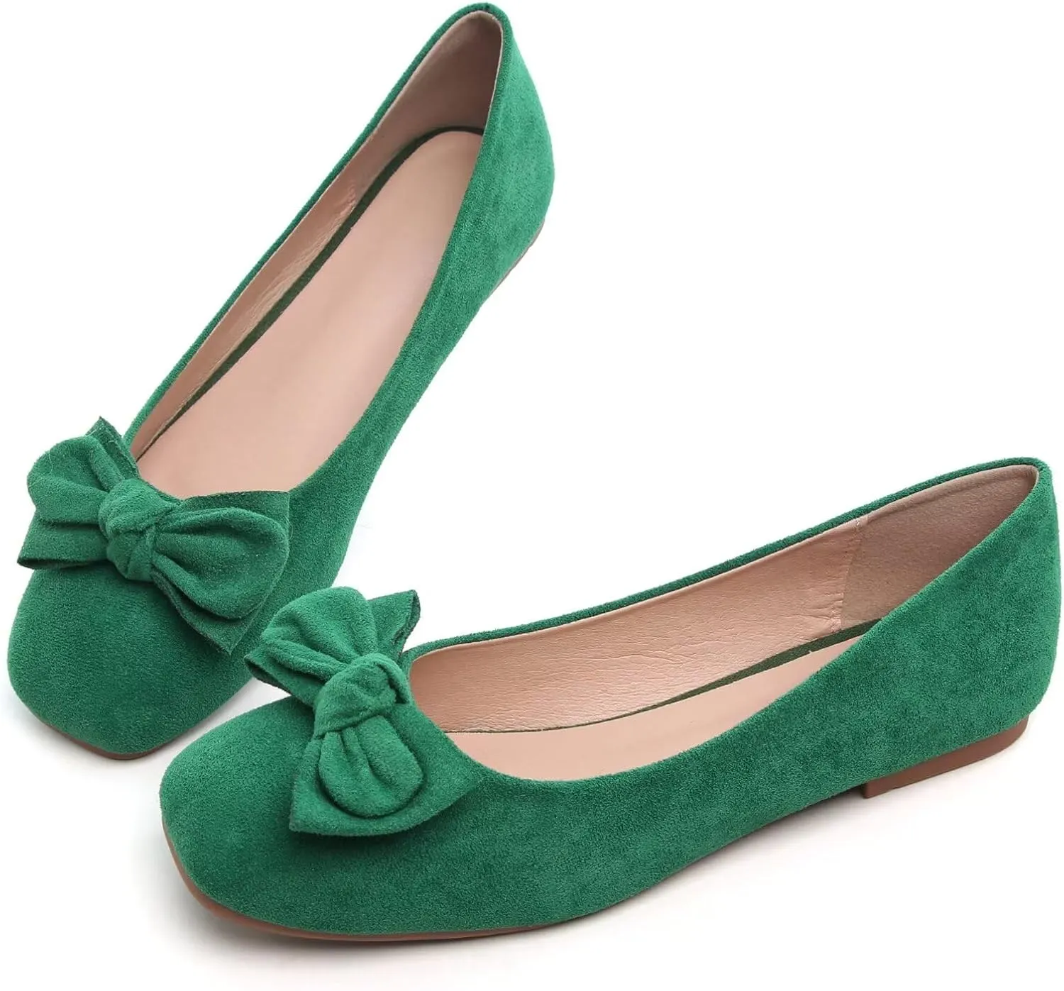 SAILING LU Cute Bow Black Ballet Flats Suede Dress Shoes for Women Comfortable Dressy Square Toe Walking Flats Shoes Slip Ons Business Casual