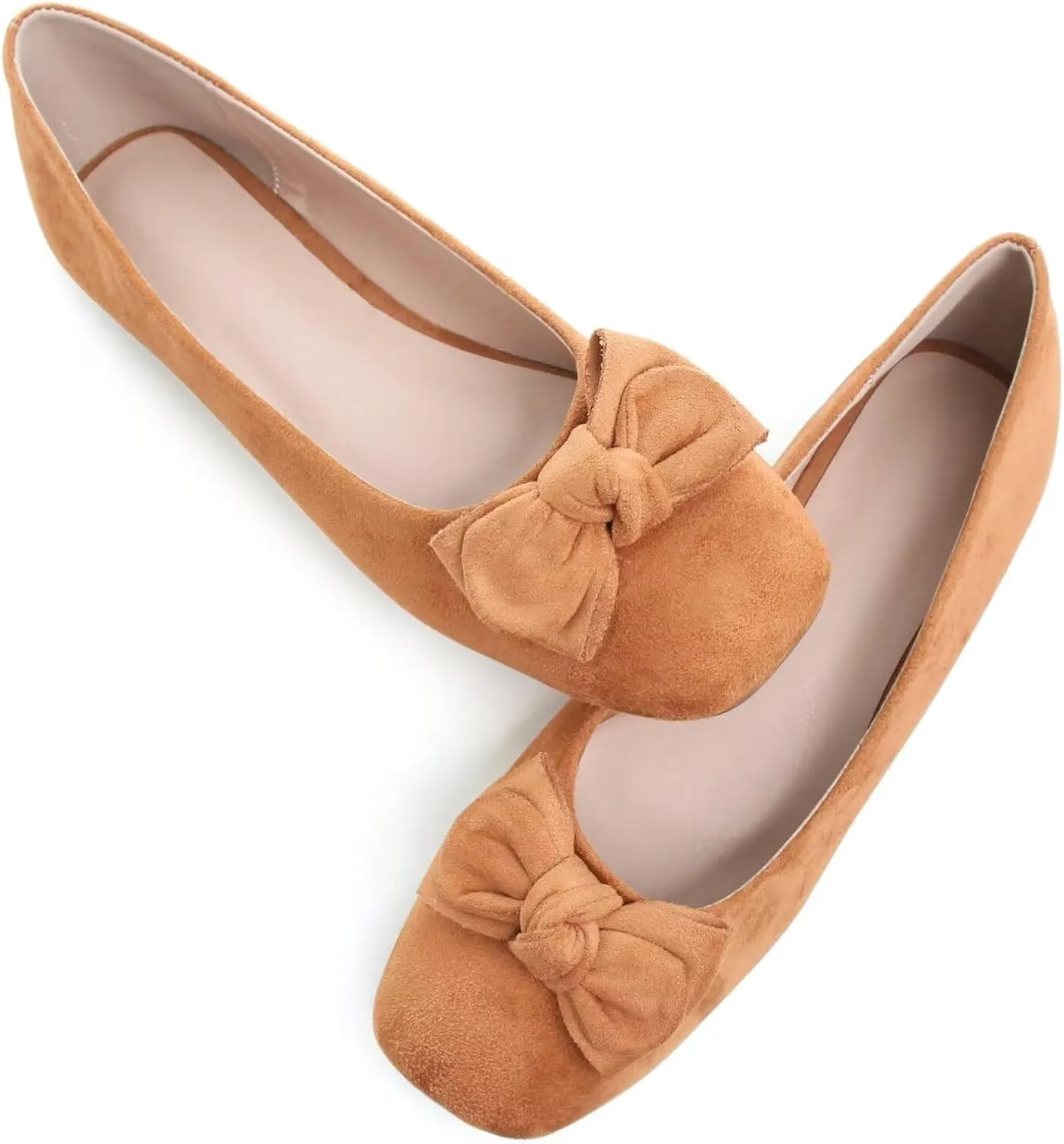 SAILING LU Cute Bow Black Ballet Flats Suede Dress Shoes for Women Comfortable Dressy Square Toe Walking Flats Shoes Slip Ons Business Casual