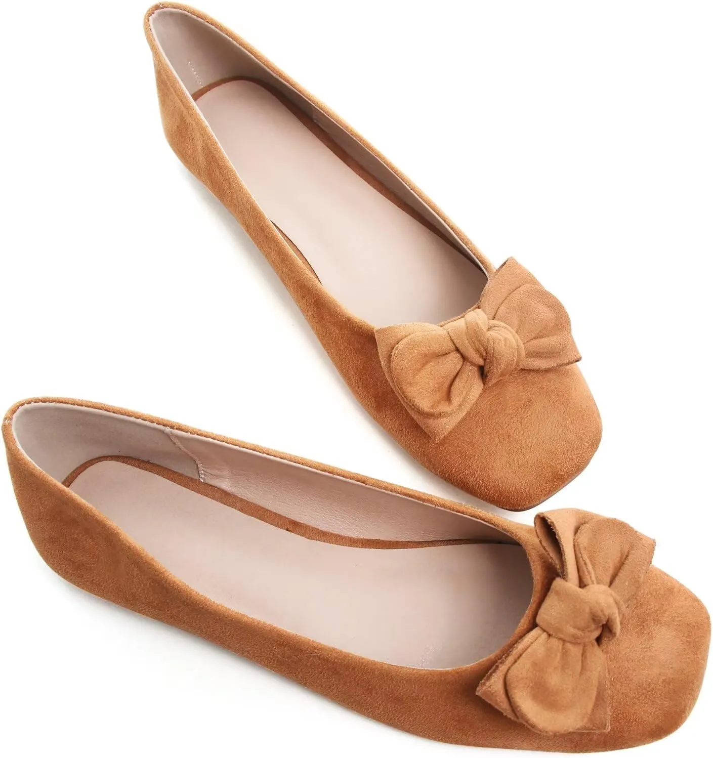 SAILING LU Cute Bow Black Ballet Flats Suede Dress Shoes for Women Comfortable Dressy Square Toe Walking Flats Shoes Slip Ons Business Casual