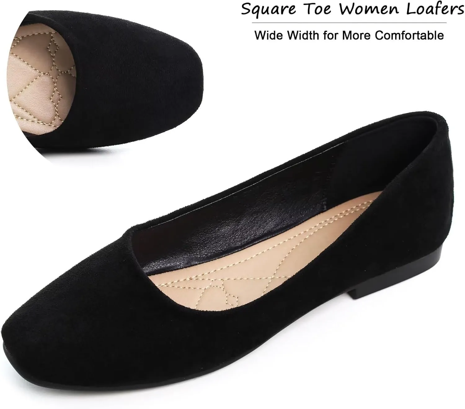 SAILING LU Flats for Women Comfortable Solid Color Soft Flats Square Toe Ballet Casual Work Shoes Dressy Slip-ons Loafers