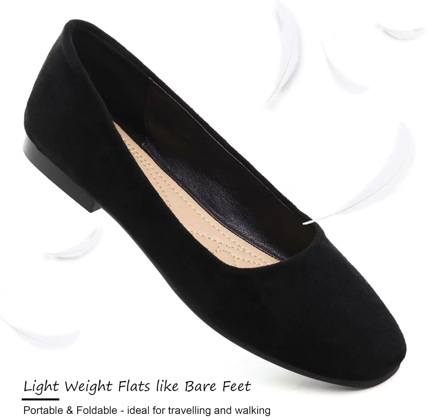 SAILING LU Flats for Women Comfortable Solid Color Soft Flats Square Toe Ballet Casual Work Shoes Dressy Slip-ons Loafers