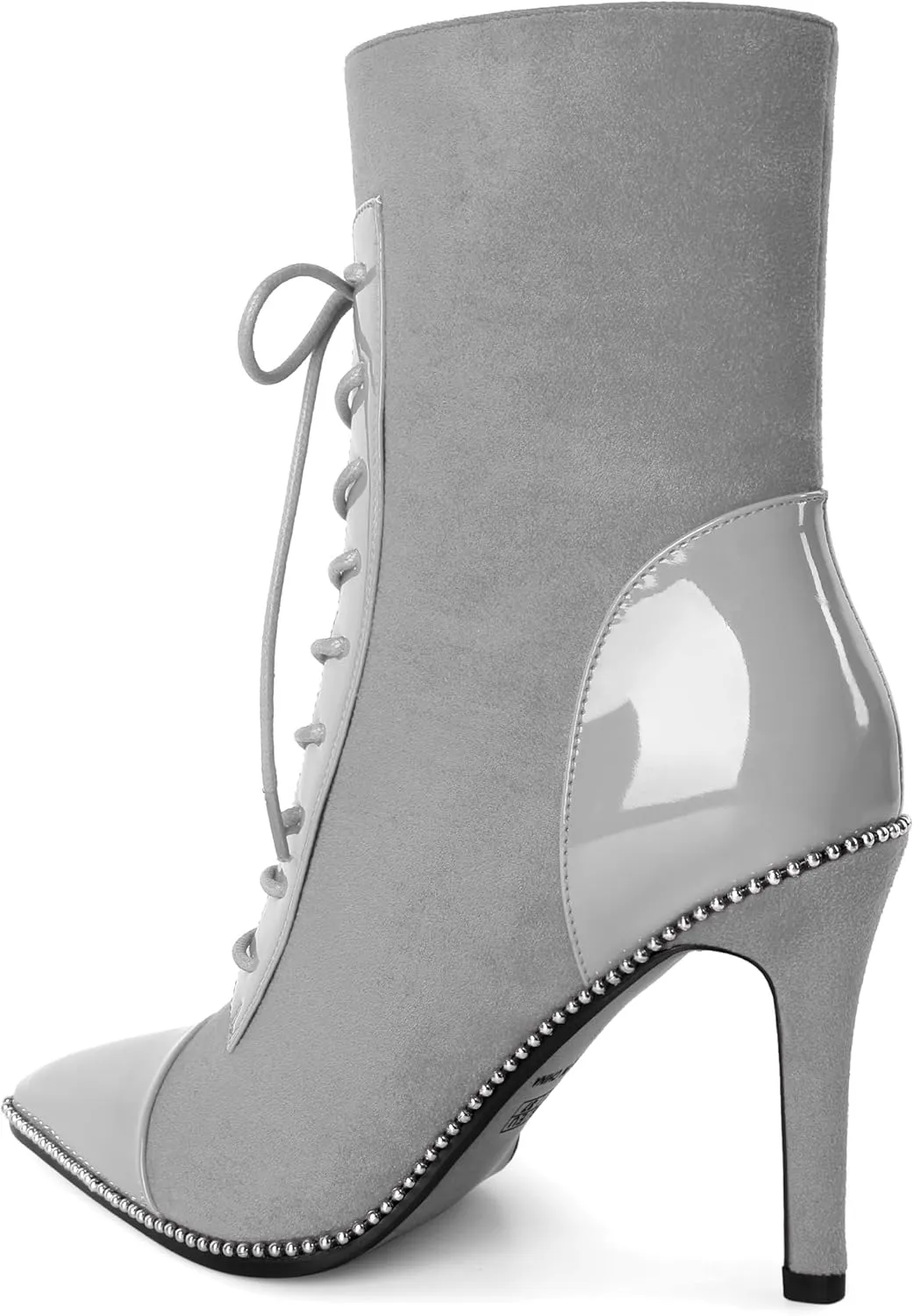 SAMMITOP Women's Lace Up Ankle Boots High Stiletto Heel Pointy Toe Fashion Heeled Booties Silver Beaded Side Zipper Short Boots Shoes 4 Inch