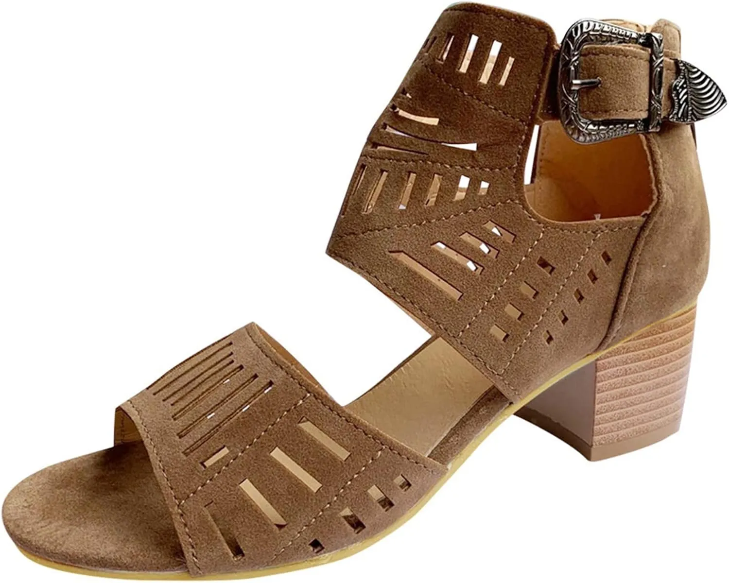 Sandals Women Dressy Summer, Sandals for Women Suede Peep Toe Ankle Booties Cut Out Stacked Heel Ankle Boots
