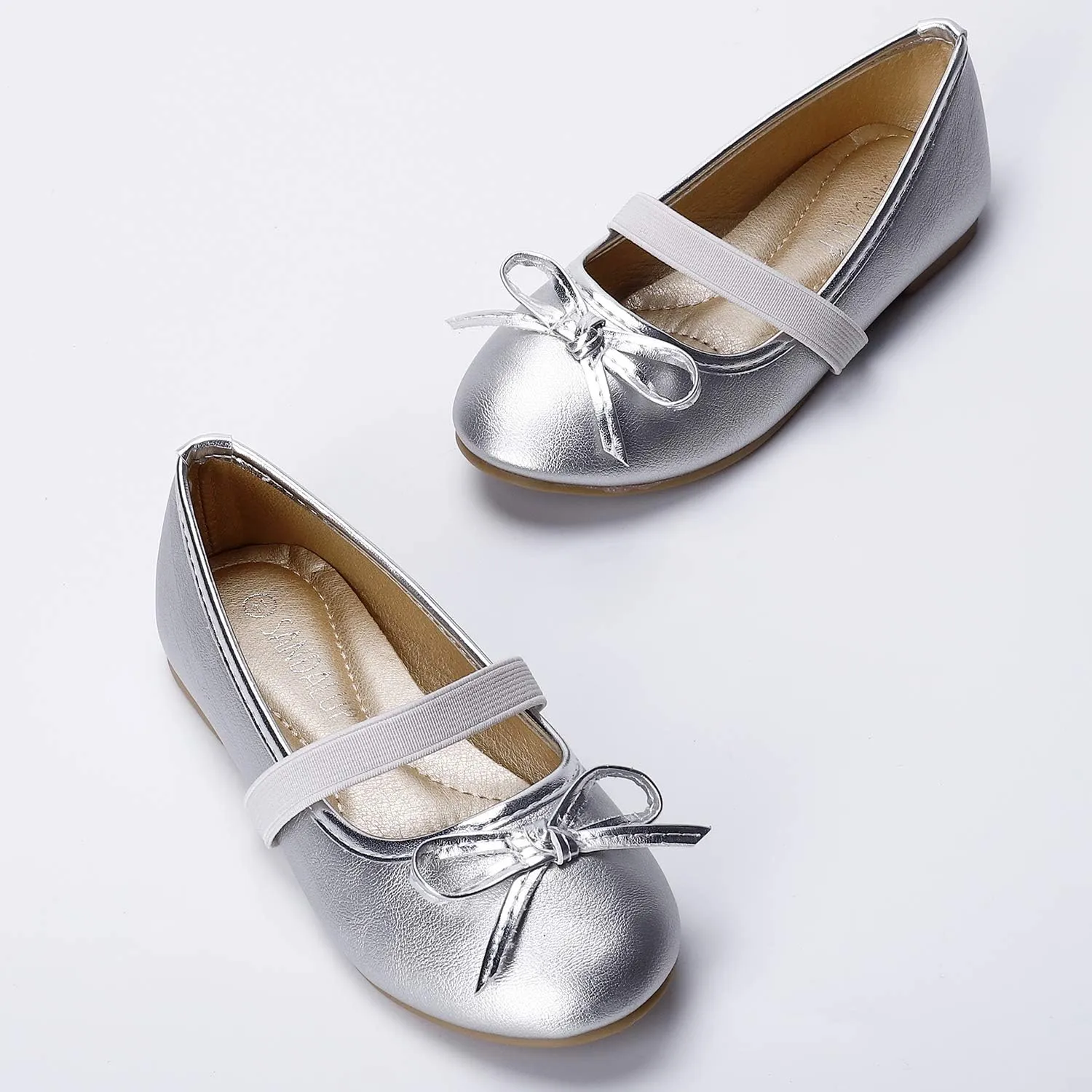 SANDALUP Girls Flats Slip-on Ballet Flats with Elastic Strap and Bow Knot