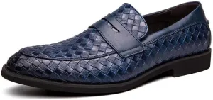 Santimon Men's Slip On Loafers, Comfort Breathable Woven Leather, Classic Penny Slot, Formal Casual Shoes