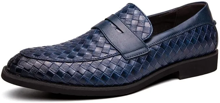 Santimon Men's Slip On Loafers, Comfort Breathable Woven Leather, Classic Penny Slot, Formal Casual Shoes