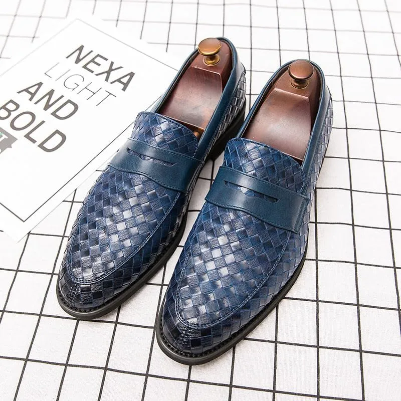 Santimon Men's Slip On Loafers, Comfort Breathable Woven Leather, Classic Penny Slot, Formal Casual Shoes