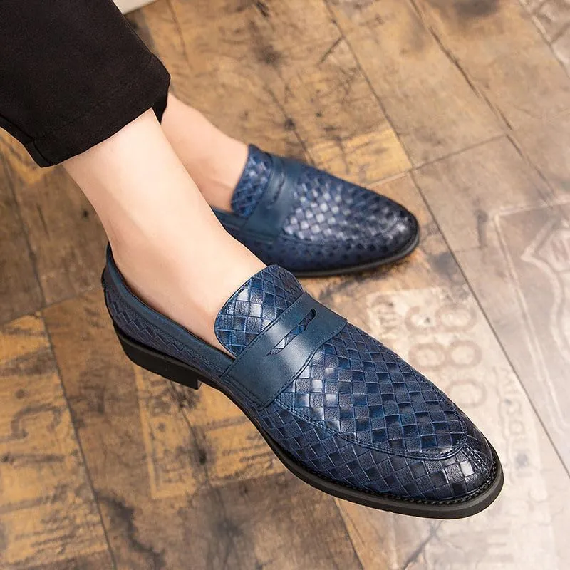 Santimon Men's Slip On Loafers, Comfort Breathable Woven Leather, Classic Penny Slot, Formal Casual Shoes