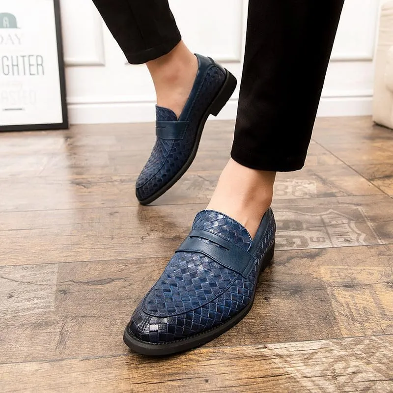 Santimon Men's Slip On Loafers, Comfort Breathable Woven Leather, Classic Penny Slot, Formal Casual Shoes