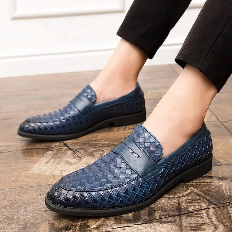 Santimon Men's Slip On Loafers, Comfort Breathable Woven Leather, Classic Penny Slot, Formal Casual Shoes