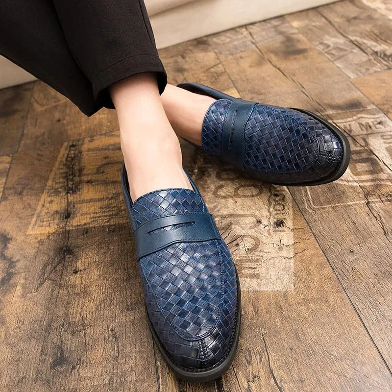 Santimon Men's Slip On Loafers, Comfort Breathable Woven Leather, Classic Penny Slot, Formal Casual Shoes