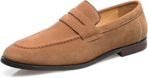 Santimon Penny Loafers for Men, PU Velvet Leather, Moc Toe, Slip-On Dress Casual Office Shoes