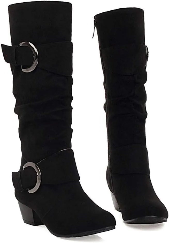 Scaoruki Women Fashion Autumn Knee High Boots Mid Heels