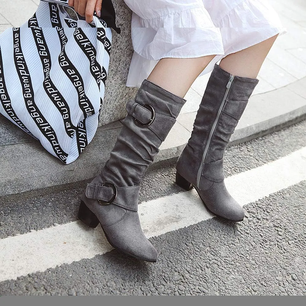 Scaoruki Women Fashion Autumn Knee High Boots Mid Heels