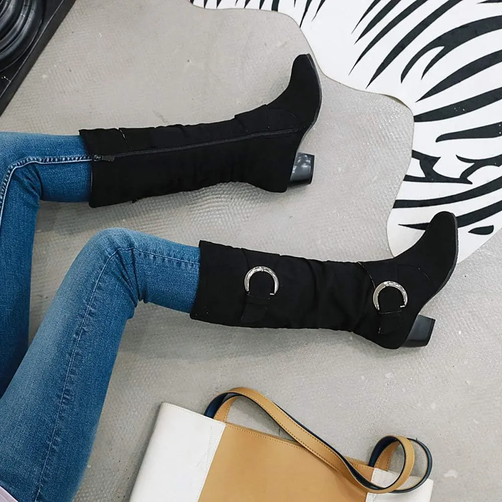 Scaoruki Women Fashion Autumn Knee High Boots Mid Heels