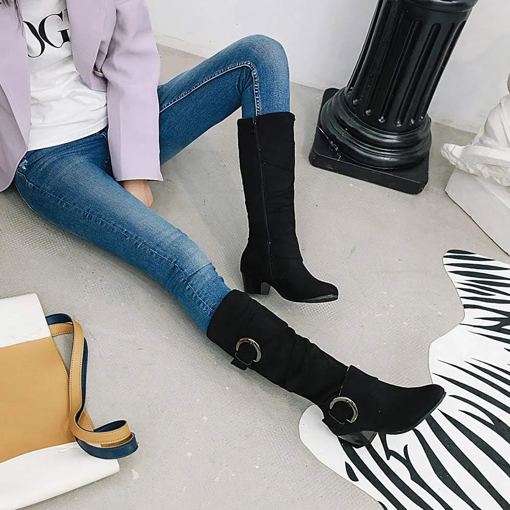 Scaoruki Women Fashion Autumn Knee High Boots Mid Heels