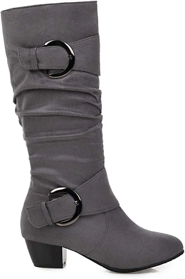 Scaoruki Women Fashion Autumn Knee High Boots Mid Heels