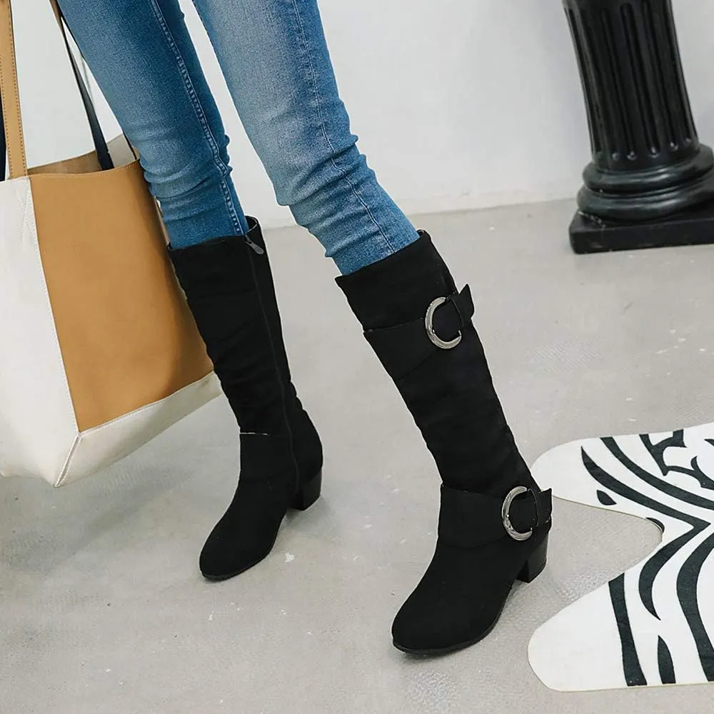 Scaoruki Women Fashion Autumn Knee High Boots Mid Heels