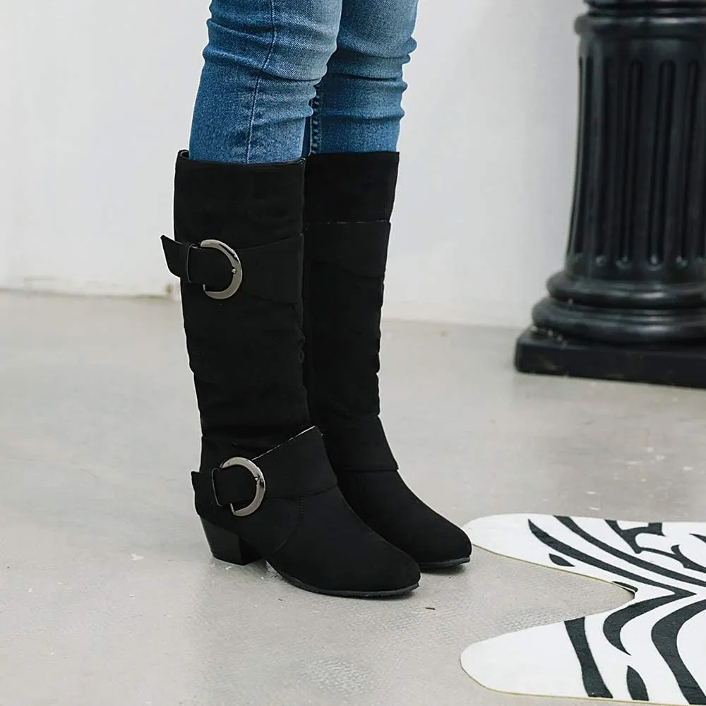 Scaoruki Women Fashion Autumn Knee High Boots Mid Heels
