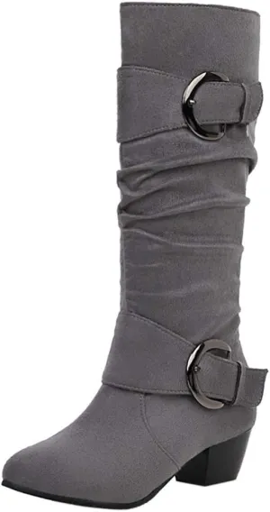Scaoruki Women Fashion Autumn Knee High Boots Mid Heels