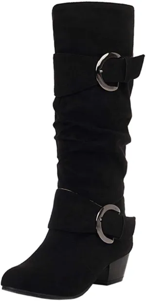 Scaoruki Women Fashion Autumn Knee High Boots Mid Heels