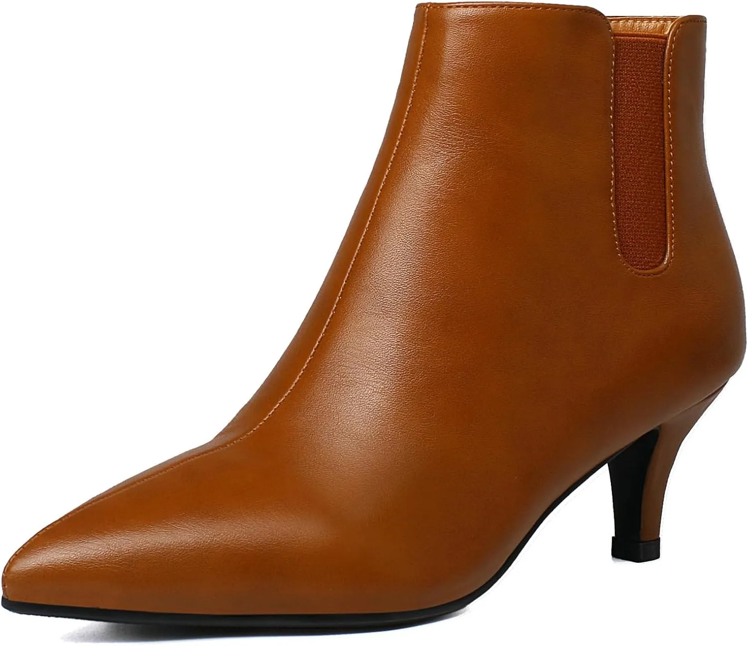 Seborluys Women's Pointed Toe Ankle Boots Elastic Chunky Block Mid Heel Western Chelsea Booties with Side Zip