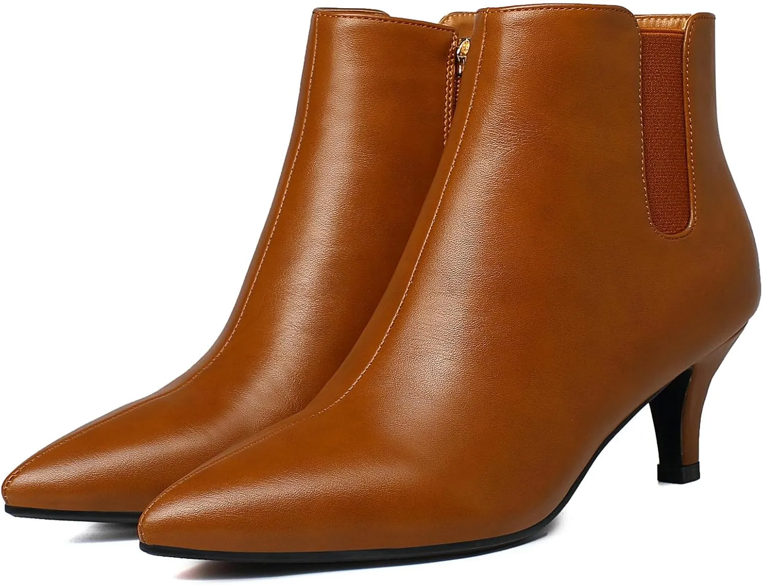 Seborluys Women's Pointed Toe Ankle Boots Elastic Chunky Block Mid Heel Western Chelsea Booties with Side Zip