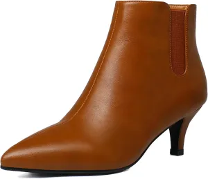 Seborluys Women's Pointed Toe Ankle Boots Elastic Chunky Block Mid Heel Western Chelsea Booties with Side Zip