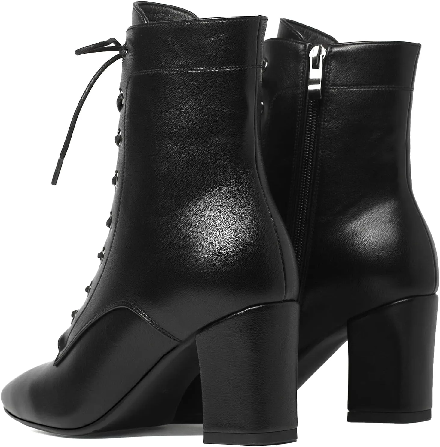 SEIFIN Women's Square Toe Chunky Heels Ankle Boots Block High Heeled Lace Up Short Booties Shoes