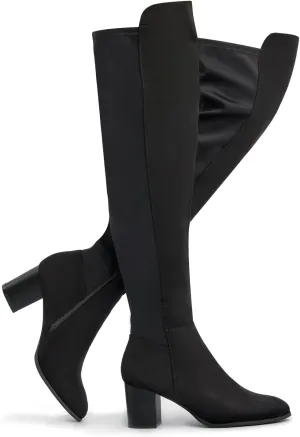 SelenePair Women's Over The Knee Boots Stretch Thigh High Block Mid Heel Boot Fashion Side Zip Winter Boots