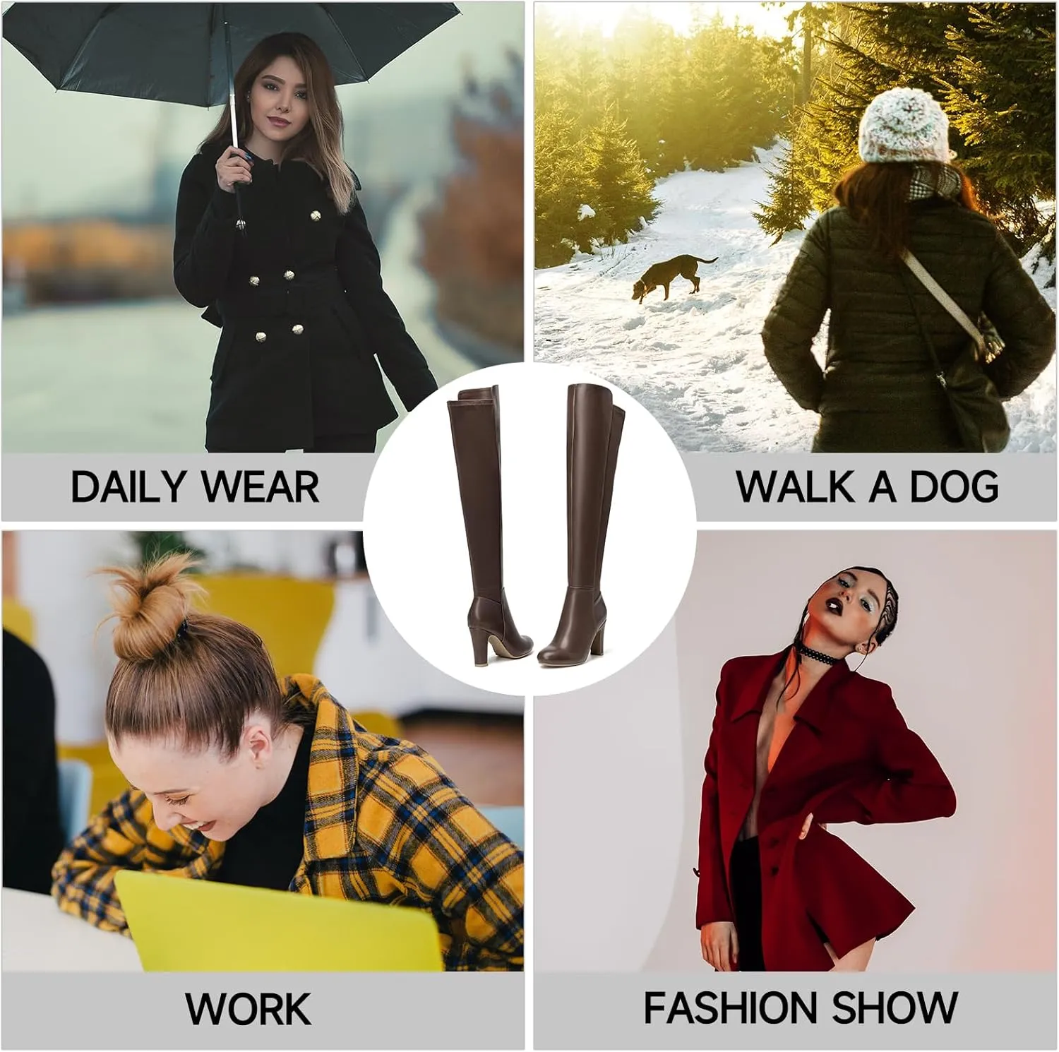 SelenePair Women's Over The Knee Boots Stretch Thigh High Block Mid Heel Boot Fashion Side Zip Winter Boots