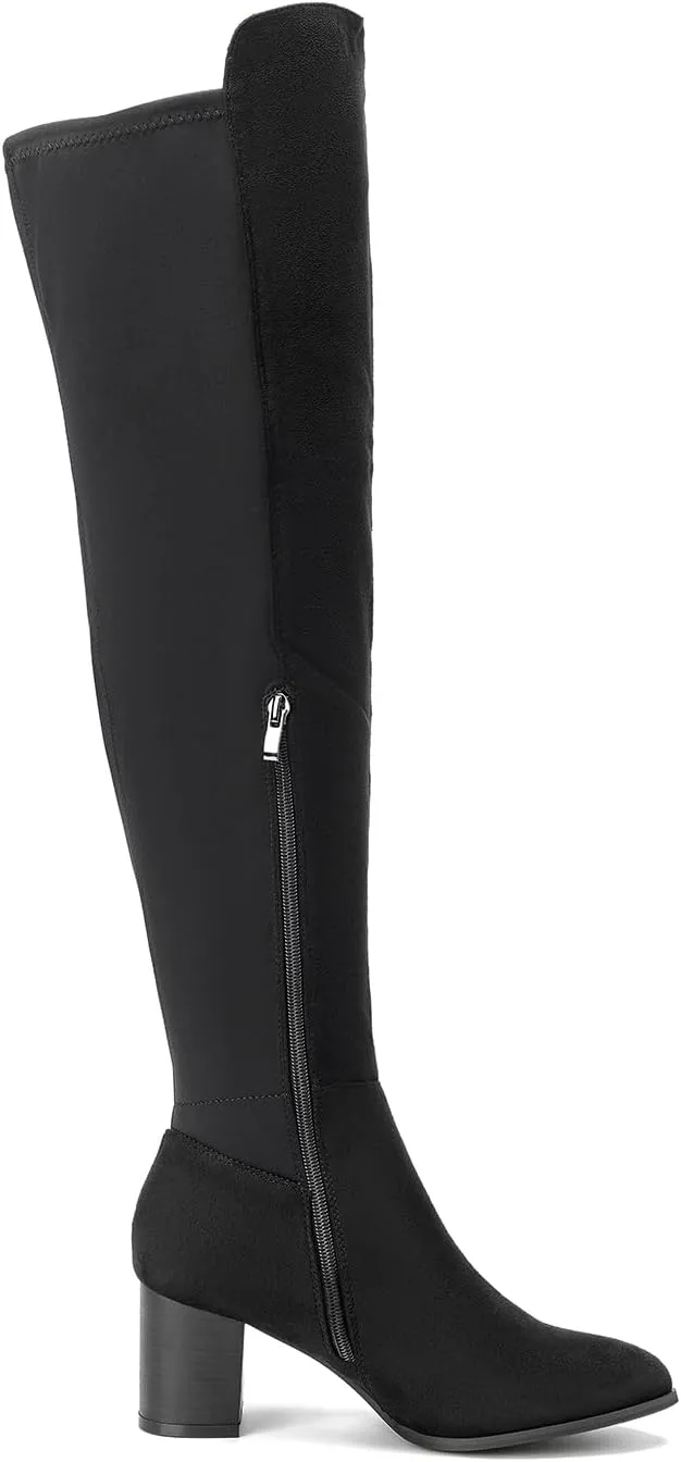 SelenePair Women's Over The Knee Boots Stretch Thigh High Block Mid Heel Boot Fashion Side Zip Winter Boots