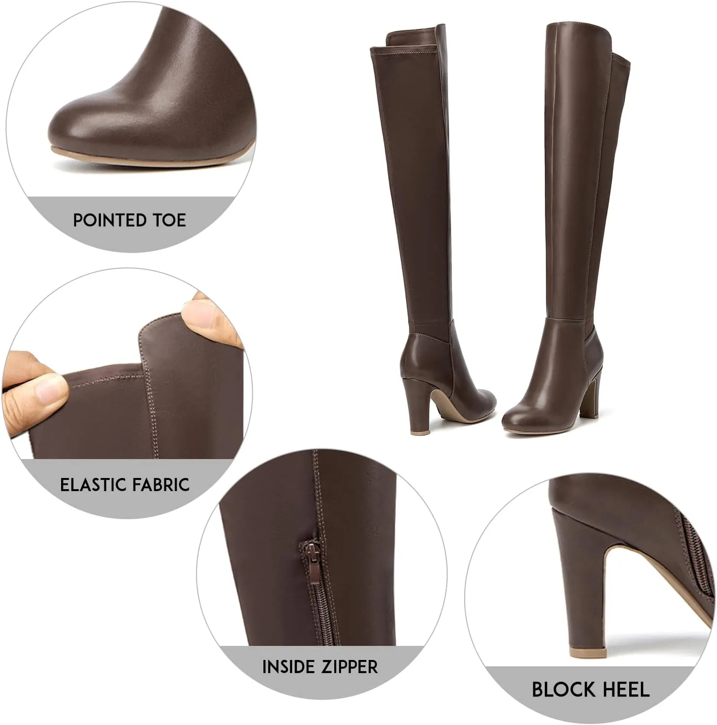 SelenePair Women's Over The Knee Boots Stretch Thigh High Block Mid Heel Boot Fashion Side Zip Winter Boots