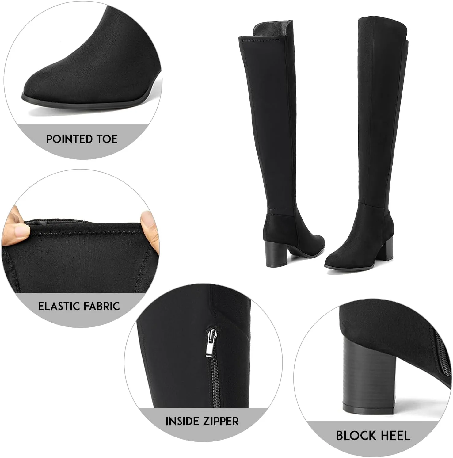SelenePair Women's Over The Knee Boots Stretch Thigh High Block Mid Heel Boot Fashion Side Zip Winter Boots