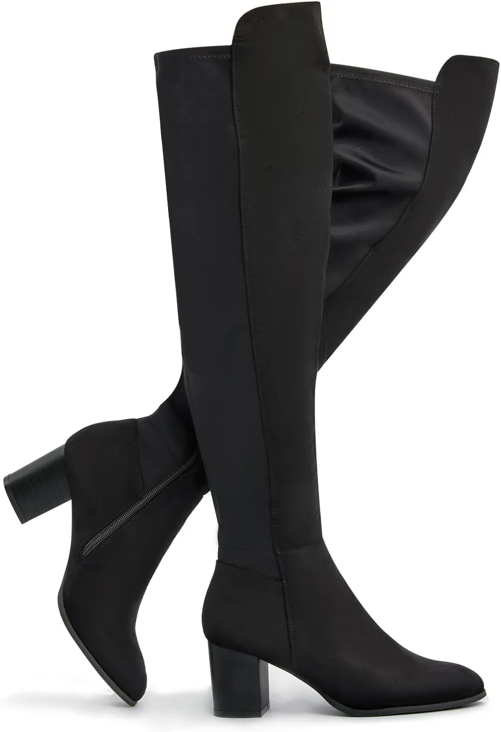 SelenePair Women's Over The Knee Boots Stretch Thigh High Block Mid Heel Boot Fashion Side Zip Winter Boots
