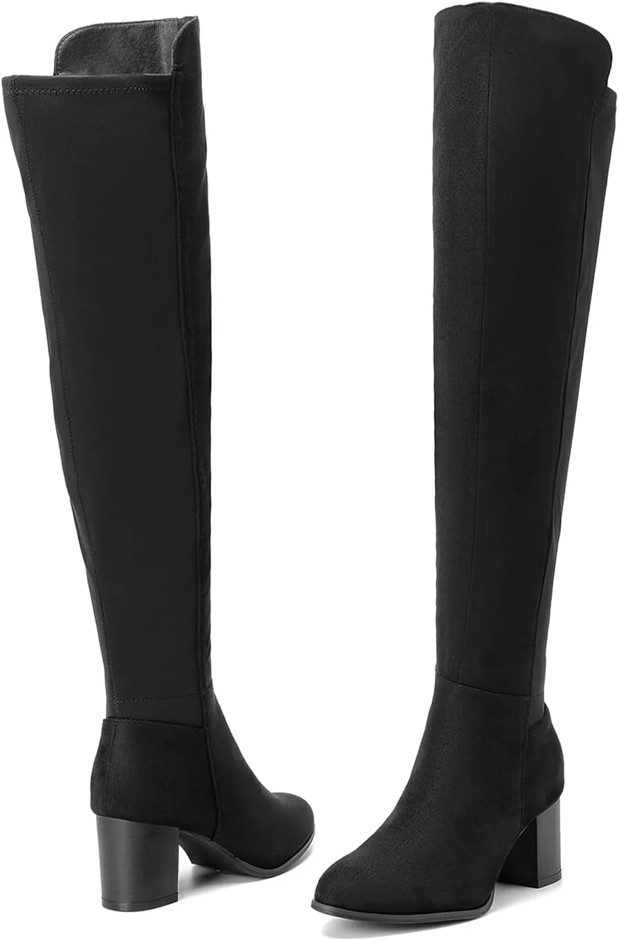 SelenePair Women's Over The Knee Boots Stretch Thigh High Block Mid Heel Boot Fashion Side Zip Winter Boots