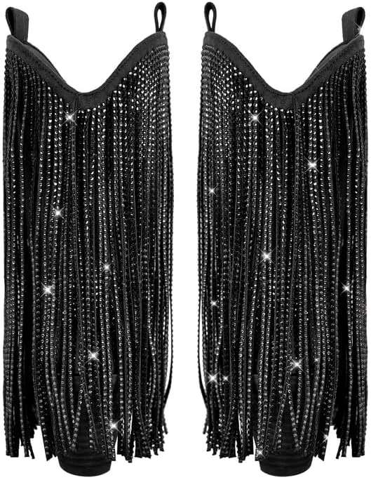 sexytag Fringe Boots Rhinestone Cowgirl Cowboy Boots for Women Wide Calf Tassal Western Ankle Short Booties