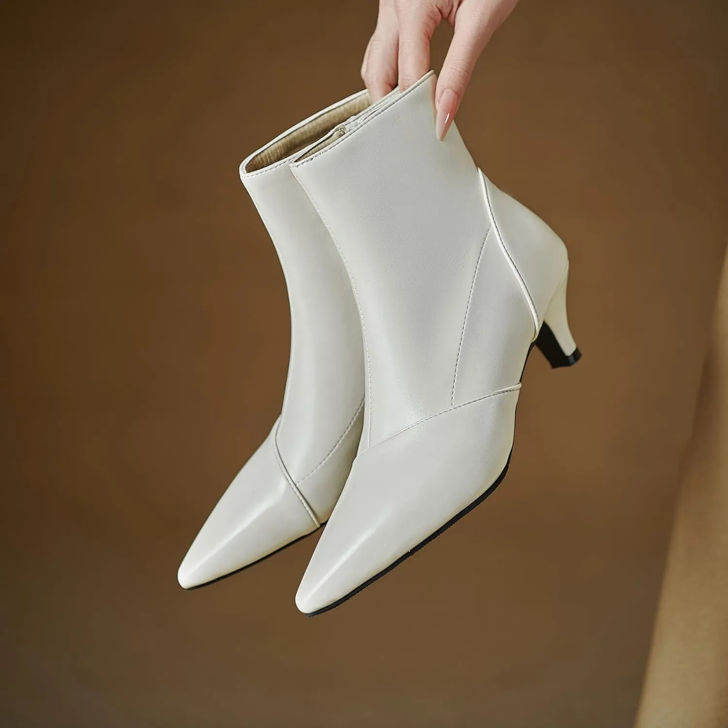 SHEMEE Fashion Womens Kitten Heels Ankle Boots Sexy Pointy Toe Booties Mid Heels Zipper Work Party Dress Shoes