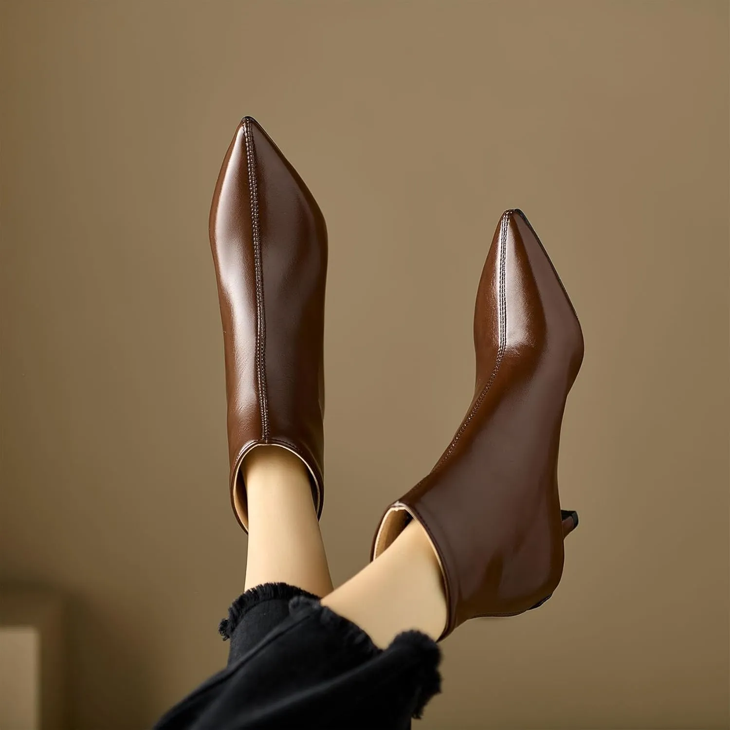 SHEMEE Fashion Womens Kitten Heels Ankle Boots Sexy Pointy Toe Booties Mid Heels Zipper Work Party Dress Shoes