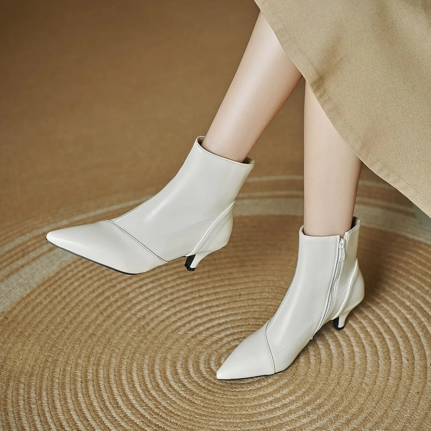 SHEMEE Fashion Womens Kitten Heels Ankle Boots Sexy Pointy Toe Booties Mid Heels Zipper Work Party Dress Shoes