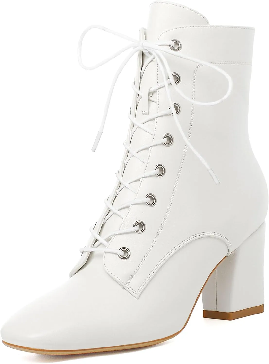 SHEMEE Women's Block Heels Ankle Booties Square Toe Chunky Heel Side Zipper Short Boots
