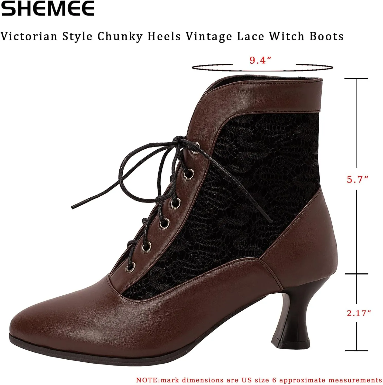 SHEMEE Women's Lace Victorian Booties Chunky Kitten Heels Ankle Boots Vintage Lacing Cosplay Witch Short Boots Mid Heel