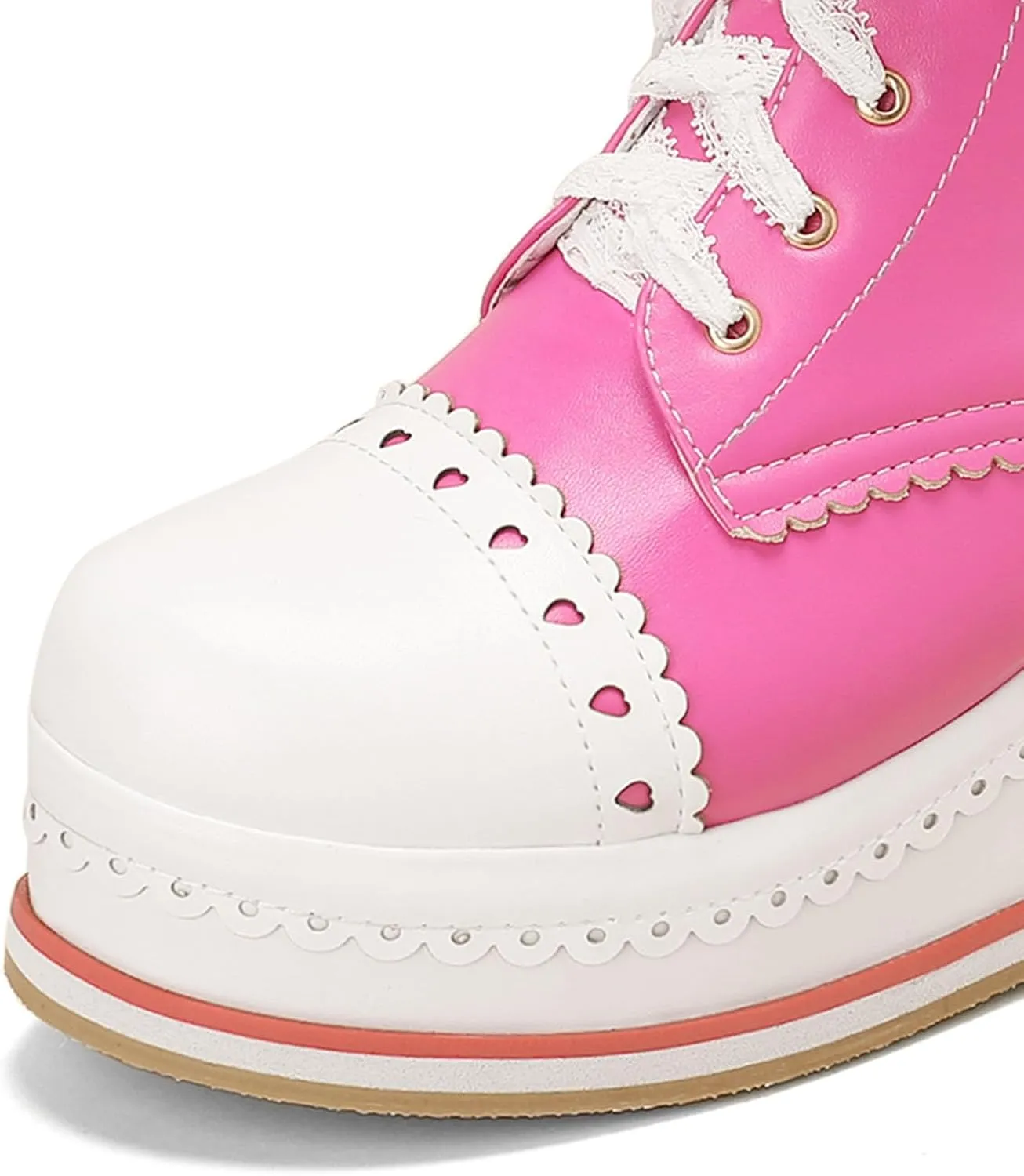 SHEMEE Women's Sweet Cute Platform Hidden Wedge Ankle Boots Lace Up High Heels Round Toe Booties Side Zip Kawaii Shoes