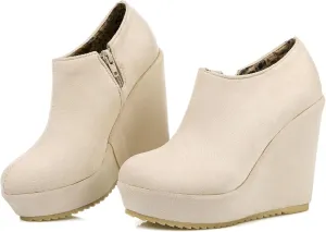 SHEMEE Women's Wedge Heels Ankle Boots High Heeled Platform Pumps Round Toe Zip Up Short Booties Office Party Dress Shoes